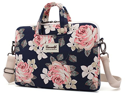 Canvaslife Laptop-Schultertasche, Messenger-Tasche, aus Leinen, für 35,6 cm (14 Zoll) / 38,1 cm (15 Zoll) Laptops, Aktentasche mit 39,6 cm (15,6 Zoll), Weiß