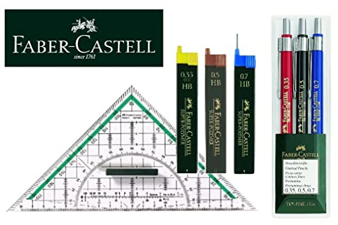 Faber-Castell 130622 TK-Fine Druckbleistift-Set, 3-teilig, mit Etui (und ein Stift 0,35 mm, 0,5 mm und 0,7 mm), Geo Clever Set, 1