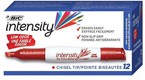 Great Erase Grip Dry Erase Markers, Chisel Tip, Red, Dozen