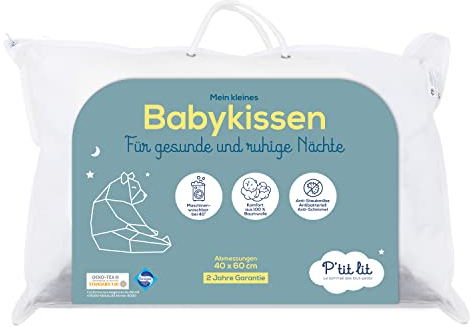 P'tit lit - Oreiller Bébé | Coussin Enfant 40x60 cm - Enveloppe 100% Coton - Anti Acariens - Hypoallergénique - Oeko Tex®- Conception Française