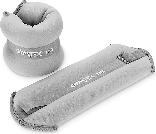 Gymtek Gewichtsmanschetten, 2x1 kg, Gewichte für Beine und Arme, Verstellbares Ankle Weights und Handgelenk Gewichte, Gewichtsmanschetten Fuß und Gewicht Armband Intensivierung des Training, Grau