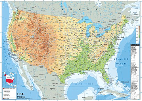 Landkarte der USA, laminiert, A1-Format, Größe: 59,4 x 84,1 cm