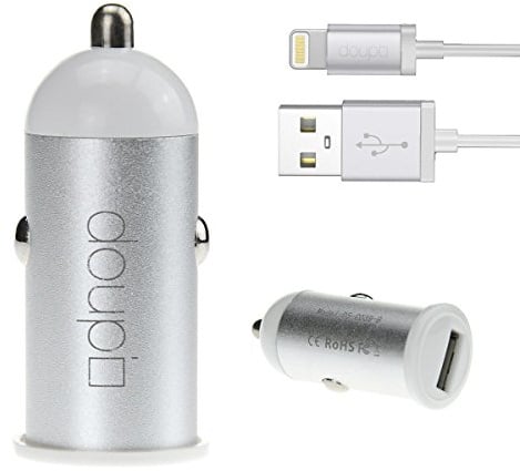 doupi 2in1 Auto Ladeset für iPhone iPod USB 1A KFZ PKW Ladegerät Ladeadapter (1A universal) + Ladekabel Datenkabel Lightning 8pin (für iPhone iPad iPod u.a.) weiß