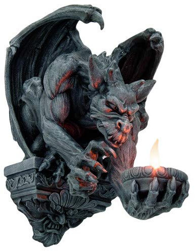 Menacing Winged Gargoyle Candle Holder Wall Sconce Sculpture Wall Decor 12.5 Inches
