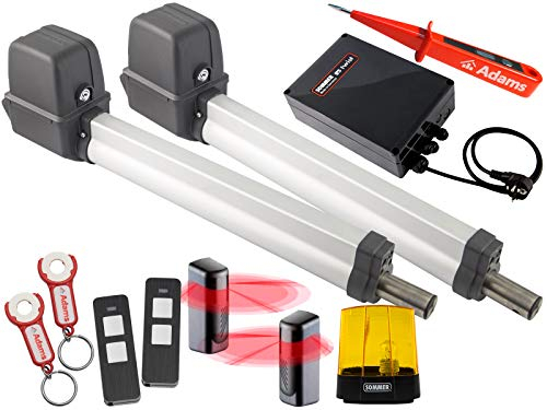 Sommer Twist 200E Drehtorantrieb 2-flüglig + 2 Stück 2-Befehl Handsender Pearl Twin mit ADAMS Anhänger + Lichtschranken 7029 + Warnlicht 24V Set 5in1L + ADAMS Stromprüfer NEU