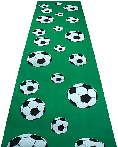 Boland 62514 - Fußball-Teppich, 450 x 60 cm, Fußball-Motiv, Grün-Weiß-Schwarz, Dekoration, EM, WM, Karneval, Mottoparty, Geburtstag