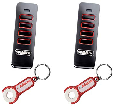 Sommer, Handsender Pearl 4018, 868Mhz, SOMloq2 (Schwarz/Rot 2er Pack) + 2 Stück ADAMS Schlüsselanhänger/Einkaufschip