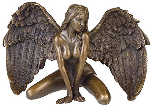 aubaho Bronzeskulptur Bronze Figur Bronzefigur Engel Akt Frau Skulptur Antik-Stil