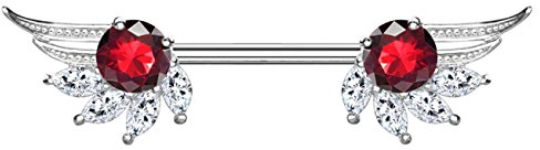 beyoutifulthings Brustwarzen-Piercing ZIRKONIA Engels-FLÜGEL Brust-Piercing Nippel-Piercing Edelstahl Silber Clear Rot Stab 1,6mm 14mm