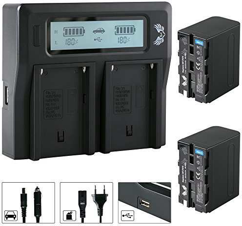 2X SK Akku Ersatz für Sony NP-F970 |- 6600mAh -| + LCD Dual Charger für Sony Akku NP-F550 NP-F750 NP-F960 NP-F980 NP-F990 / Blitzgeräte Videoleuchten