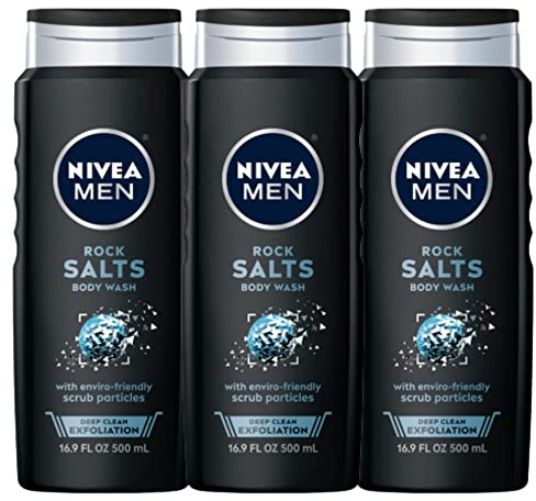 NIVEA Men Deep Rock Salts Body Wash – Peeling Tiefenreinigung mit Himalaya-Salz – 50 ml Flasche (3 Stück)