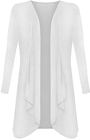 Womens Ladies Plus Size Long Sleeve Waterfall Cardigan Top Duster Coat Jacket, XXXL 24-26 Plus Size, White