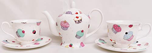 Rainbow Decors Ltd Fairy Cupcakes Tea Set for Two Fine Bone China Cup Cakes 1 Teapot 2 Cups & 2 Saucer