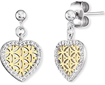 Engelsrufer Ohrringe Lebensblume in Herzform aus Sterlingsilber mit Zirkonia in Bicolor, Durchmesser: 11,3mm, ERE-HEARTLIFL-ZI-BIG