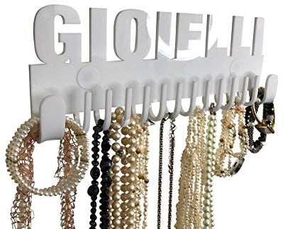 Schmuckhalter wand Design by GALEARA Kettenhalter mit Jewelry Schriftzug Schmuckaufbewahrung (Mika Gioielli weiß)