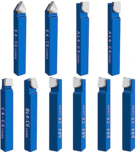 10PCS 1/4 Metal Lathe Tooling Carbide Tip Tipped Cutter Tool,C6 Bit Cutting Set,for Metal Lathe Turning, Boring, and Chamfering