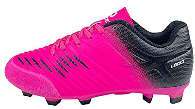 LEOCI Football Shoes - Kid's Anti-Slip Soccer Boots Toddler Outdoor Comfort Cleats Pink Black