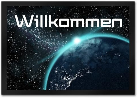 Willkommen im Weltall Fußmatte in 35x50 cm mit Weltraummotiv Fußabstreifer mit Planet im Universum als Geschenk für Weltraumfans die ihren Flur vor Verunreinigungen schützen