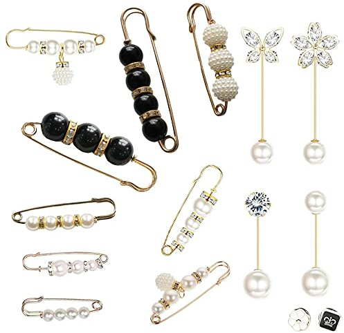 13 Stück Sicherheitsnadel Brosche Clip, Vintage Broschen Sicherheitsnadeln, Strass Brosche Set, Damen Brosche Nadel, für Kleidung, Bastelarbeiten Schmuckarbeiten, mit 2 Zufälliger Stil Knopflos