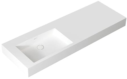 Design Waschbecken Mineralguss Waschtisch zur Wandmontage Gussmarmor Eckig Waschplatz Wandhängend ohne Armaturloch LP4514-0 140cm weiß glänzend links