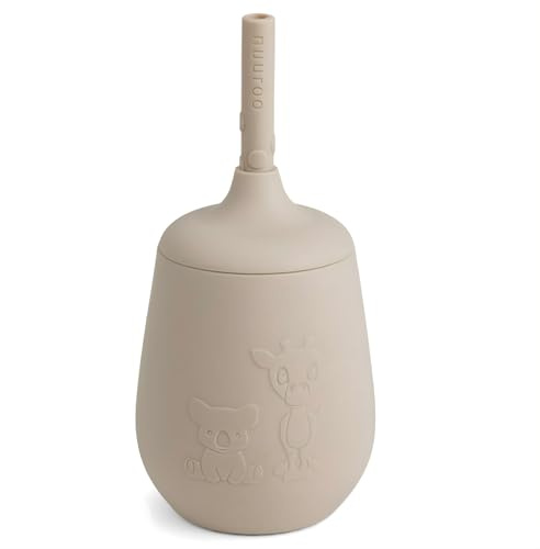 NUUROO Silicone Cup with Straw – 230 ml LFGB Food-Grade Silicone Toddler Cup with Removable Lid & Spout, Dishwasher & Microwave Safe, Designed in Denmark (Cobblestone)