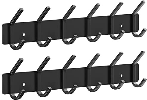 VAEHOLD Schwarzer Hutständer, Garderobe, Wandhalterung, Weltraum-Aluminium-Wandhaken zum Aufhängen von Bademänteln, Taschen, Schlüsseln, Handtuchaufhänger Organizer für Badezimmer, Küche (2)