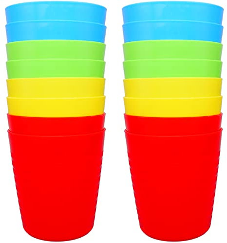 Bloomsworld 16 Toddler Plastic Cups Set, Reusable, BPA Free, Kids Picnic and Party Tableware for Boys and Girls