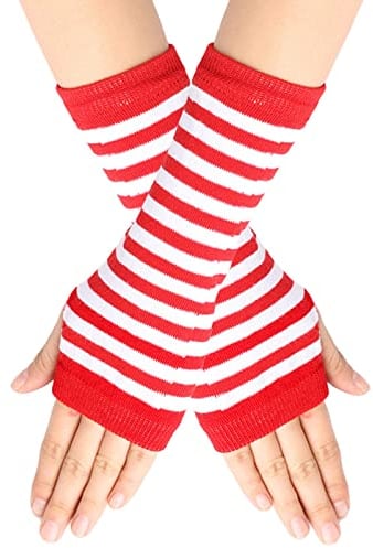 YCBMINGCAN Fingerlose Nadelstreifen-Streifen-Handschuhe mit Warme Unisex-Handschuhe Winterhandschuhe Damen Fell