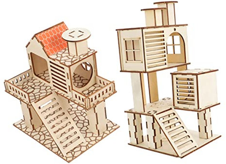 iplusmile 2pièces Hamster Jouets Bois Maison De Jeu pour Rongeurs Plateforme De pour Hamsters Gerbilles Et Chinchillas Accessoires Confortables Et Durables pour Petits Animaux