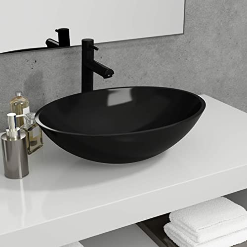 XIAOGUANG Waschbecken, Aufsatzwaschbecken, Waschtisch, Aufsatzwaschtisch, Wash Basin, Badmöbel, Bathroom Sink, Glas 50x37x14 cm Schwarz