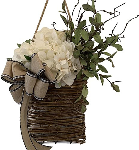 PW TOOLSCorona di Cesto appesa alla Porta di Fiori di Campo,Ghirlanda di Decorazioni Primaverili 17,7 Pollici,Decorazioni per finestre da Parete per Porta d‘Ingresso Ghirlande di Fiori Cesto Appeso