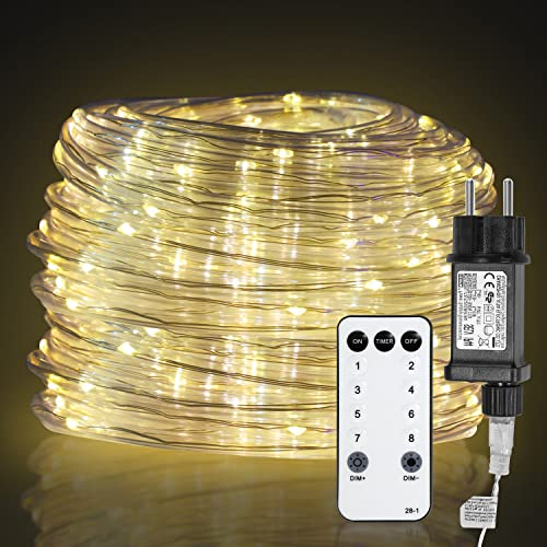 Herrselsam LED Lichterschlauch 20M LED Schlauch IP65 Wasserdicht mit Fernbedienung und 8 Modi Dekorative Lichterkette Warmweiß Helligkeit Dimmbar für Außen Innen