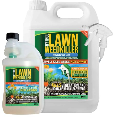 Elixir Gardens 4 Litre Hytrol Selective Lawn & Turf Weedkiller & Herbicide | Kills Weeds Not Grass | Ready-to-Use Formula Treats up to 200 sq. meters | Supplied with Spray Head & Hose | x 1
