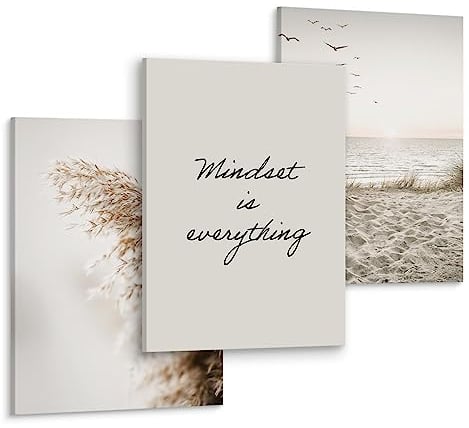 Muralo - Wandbilder Set - Leinwand Bilder Set Aufhängefertig in Boho Stil - das Leinwandbilder Set - Bilder für Wohnzimmer - Moderne Wanddeko Boho Set - Beige - 3 Bilder 30 x 40 cm