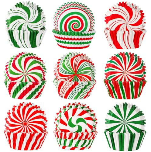 SANNIX 450pcs Christmas Cupcake Liners,Xmas Candy Pattern Baking Cups Cupcake Wrappers Paper Wraps Muffin Liners for Christmas Holiday Birthday Party Candy Cake Make Decorations Supplies(9 Designs)