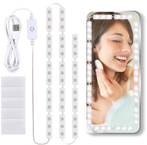 Jinlaili Luces de Espejo Maquillaje con 42 LED, Lámparas Para el Espejo LED, Diseño de Cable USB Luz de Tocador LED, 10 Brillo Ajustable Blanca Fría Color Luces Tocador Maquillaje, Lámpara de Espejo