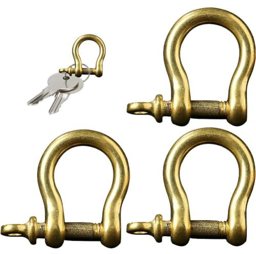 Luxylei 3 Pièces Anneaux À Vis De Manille en Laiton Antique Anneau en D Type D Goupille À Vis Connexion pour Porte-clés Porte-clés Bracelet Parocord Artisanat en Cuir