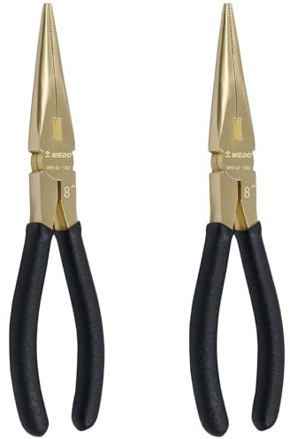 WEDO 2PCS Brass Pliers Set, 8(200mm) Long Nose Pliers with Non-Slip Handle,Die-Forged, Corrosion Resistant, DIN Standard