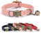SEOUGEE Collier pour chat en cuir véritable à libération rapide avec étiquette nominative personnalisée, clochettes amovibles et libération de sécurité, boucle gravée, réglable de 19 à 30 cm, rose