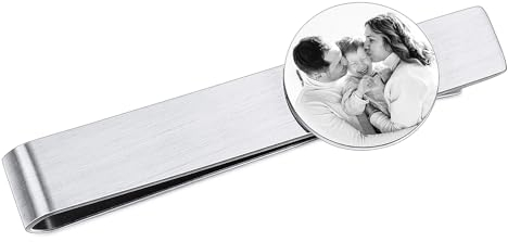 MeMeDIY Personalisiert Krawattenklammer mit Gravur Anfangsbuchstabe/Text/Foto Maßgeschneidert Edelstahl Krawattennadel Silber Krawattennadel Skinny Business Tie Clip für Männer Herren -A2