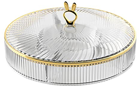 Haiki 1 paquete de recipientes para servir dulces y nueces, bandeja de aperitivos con tapa, organizador de almuerzo redondo de plástico con tapa, bandeja de servir con tapa de vidrio