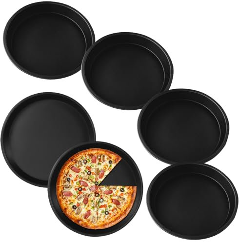 MEYAGOT Teglia Per Pizza Rotonda,Set da 6 23 cm Teglia Per Pizza In Acciaio Inox,Teglia Pizza,Teglia Per Pizza In Acciaio Al Carbonio Per Pizza, Tarte Flambée,Microonde,Cottura Al Forno