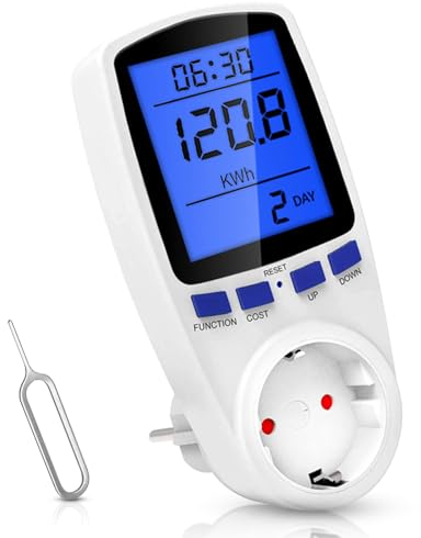 Stromzähler für Balkonkraftwerk, Stromverbrauchsmesser mit 7 Überwachungsmodi, Stromzähler für Steckdose mit Überlastsicherung Maximale Leistung 3680W/16A, Stromzähler zur Messung Mini-PV-Anlage
