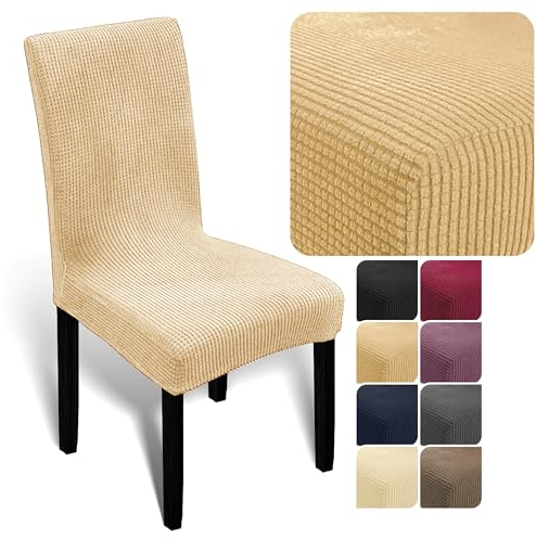 Melody elasten bezug Stuhl stuhlhussen stuhlüberwurf Stuhlüberzug weich aus elastischem Material, Universalgröße für Esszimmer- und Schwingstühle (Creme, 6er-Pack)