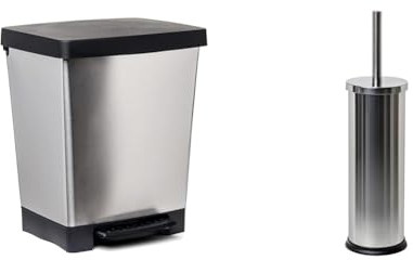 Tatay Cubo de Pedal Cubik, 23L de Capacidad, Pedal Retráctil, de Polipropileno, Libre de BPA, Bolsa & Escobilla de Baño Mirror, Fabricada en Acero Inoxidable, Cubeta con interior de Polipropileno