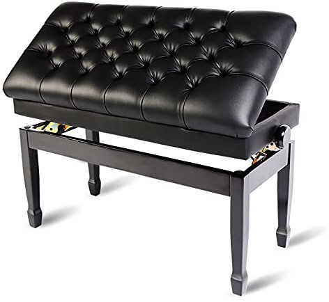 RWRAPS Leather Artist Piano Bench Duet Piano Stool with Storage Compartment & Padded Cushion, 90 x 40 x 50-60CM (Black)