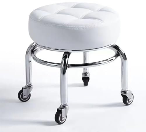 HIQACTLIF Niedriger Rollhocker, Höherer Breiterer Verdickter Stabiler Sitz Aus PU-Leder Mit 360 Grad Drehbaren Lagerrädern, Kurzer Rollhocker for Hausgarten-Massage Garage Büro Geschäft Fitness Sport