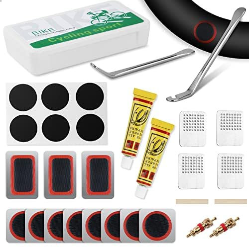 Ainiv Rustine Vélo,29PCS Kit Reparation Pneu Crevaison Vélo pour Patchs Auto-Adhésifs sans Colle de Moto Vélo,30 Patchs et 2 Râpe en Métal pour Vélos de Route, VTT et Banlieue