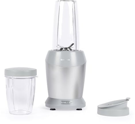 Salter Aspen NutriPro Mixeur – mélangeur personnel compact, Mini Smoothie Maker, bol mélangeur de 1L, couvercle de rangement, gobelet de 800ml, lame amovible 6 ailes, sans BPA, 1000W