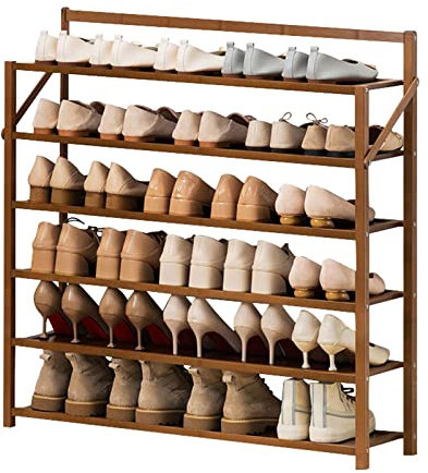 Schuhständer, 6-stöckiger Schuhständer für Schrank, Kostenloses Schuhklappfach, strapazierfähig, freistehend, Bambus Schuhorganizer, für Flur, Eingang, Auflage, ()